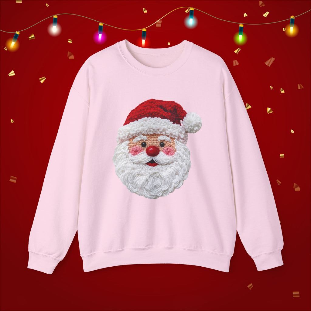 Yarn Look Crochet Santa Sweatshirt,  Viral Faux Latch Hook Christmas Shirt, Cute Holiday Sweater, Plus Size Available