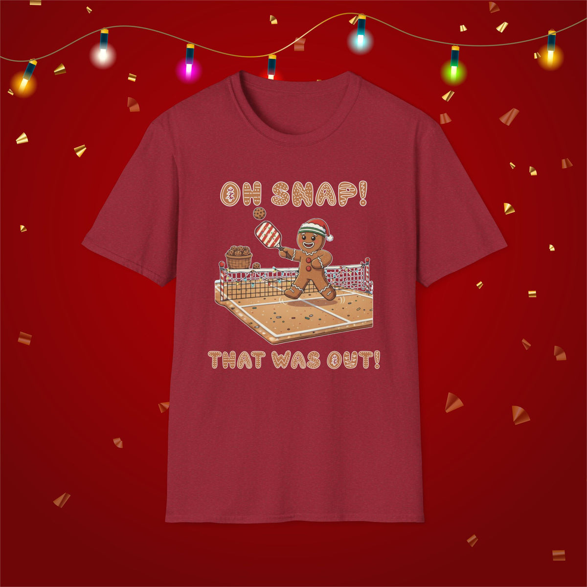 Christmas Pickleball Funny Gingerbread Man Paddle Unisex Softstyle T-Shirt Team Shirt for Mom Grandma Dad Favorite Player Gift Xmas Gift