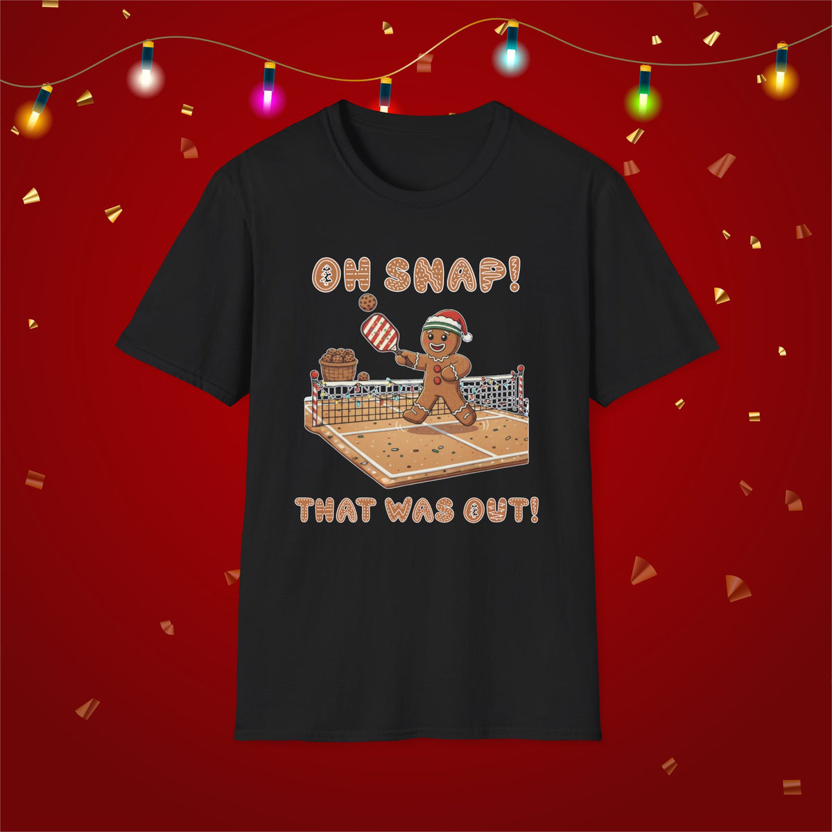 Christmas Pickleball Funny Gingerbread Man Paddle Unisex Softstyle T-Shirt Team Shirt for Mom Grandma Dad Favorite Player Gift Xmas Gift
