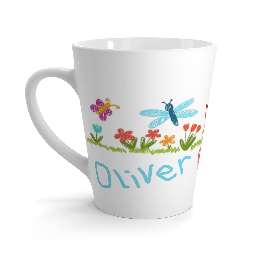 Custom Kids Art Work Personalized Name Latte Coffee Mug Tea Cup from Kids to Mom for Mother's Day, Christmas Present, Birthday Gift Grandma