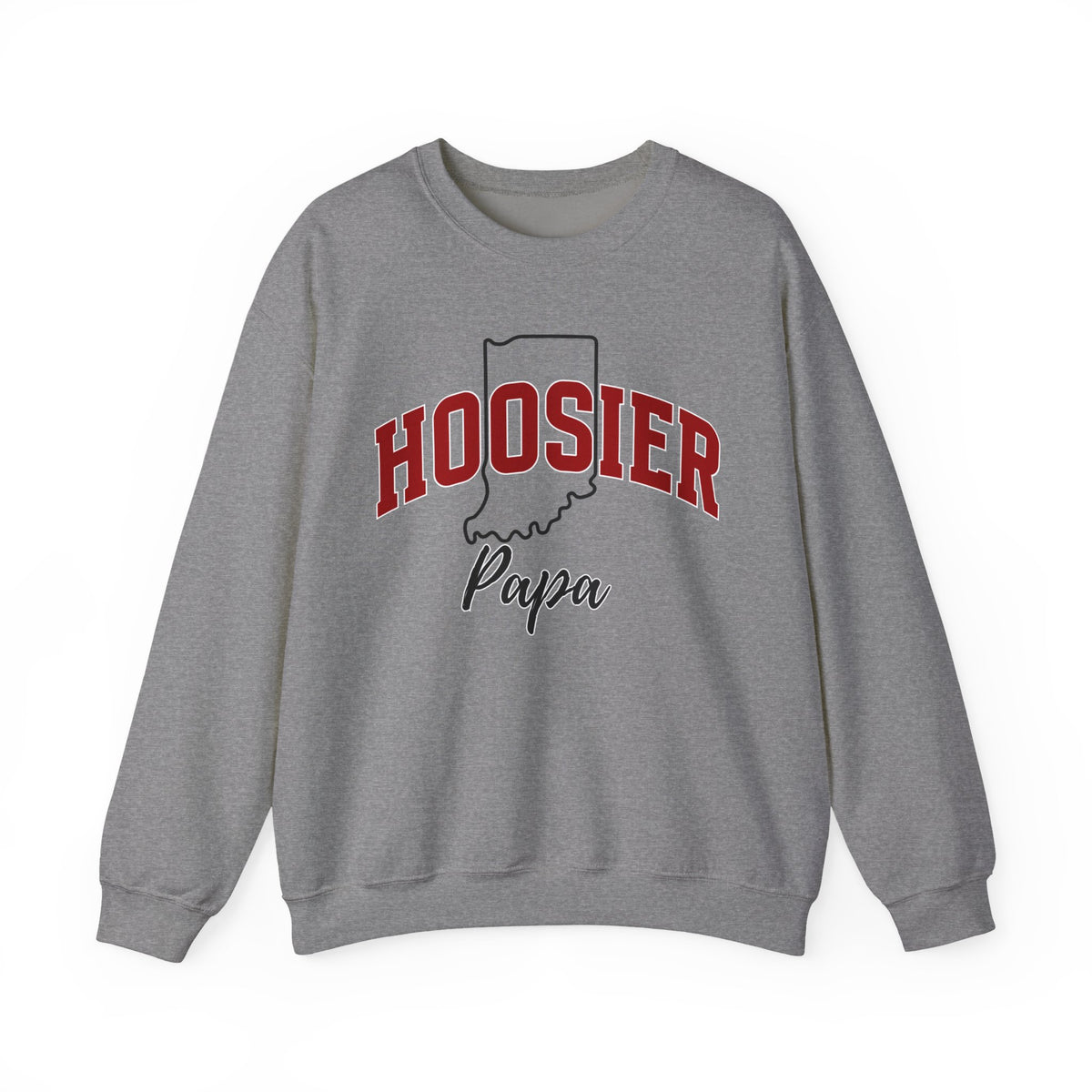 Custom Hoosier Papa, Indiana Pride, University School Sweater, Fun Dad Shirt, Freshman Dad Gift, Unisex Heavy Blend™ Crewneck Sweatshirt