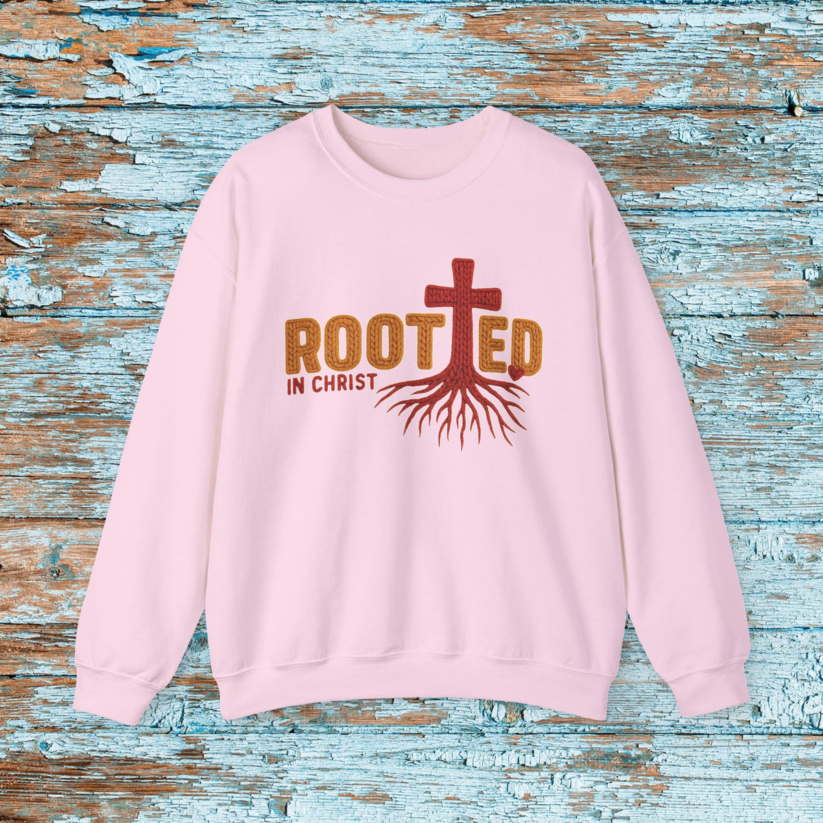 Rooted in Christ Sweatshirt, Christian Crewneck with Cross and Roots, Faith Based Gildan 18000 Unisex Sweater