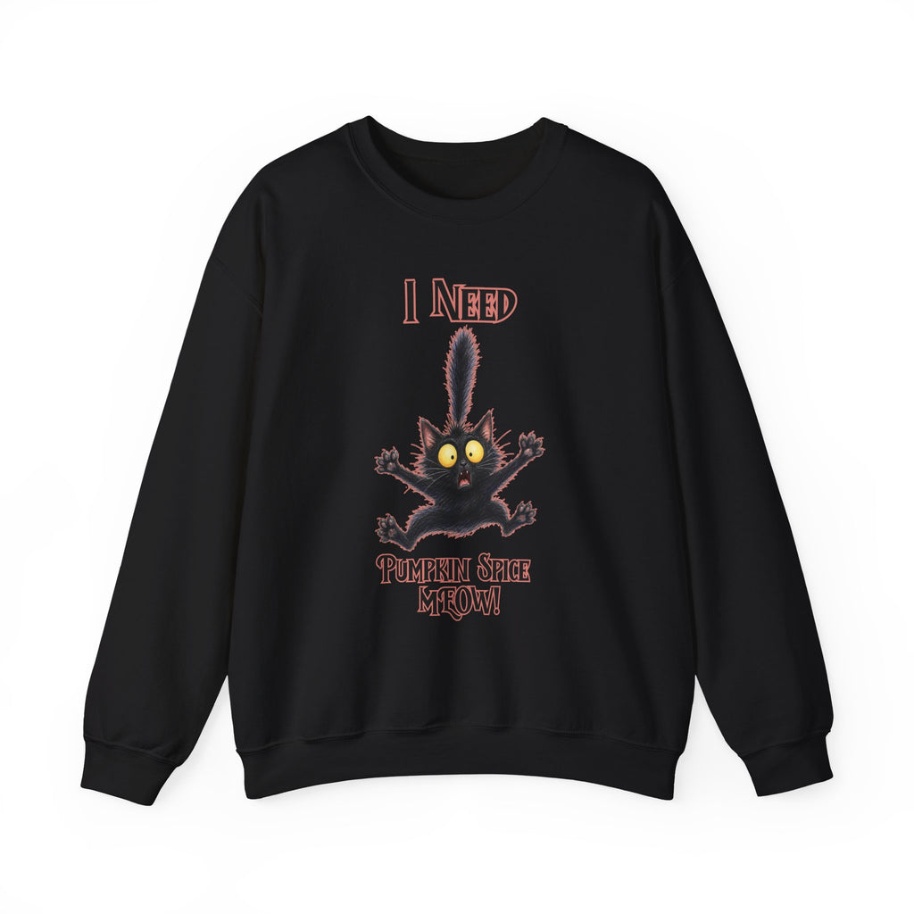 I Need Pumpkin Spice Meow Crewneck | Black Cat Halloween Sweatshirt