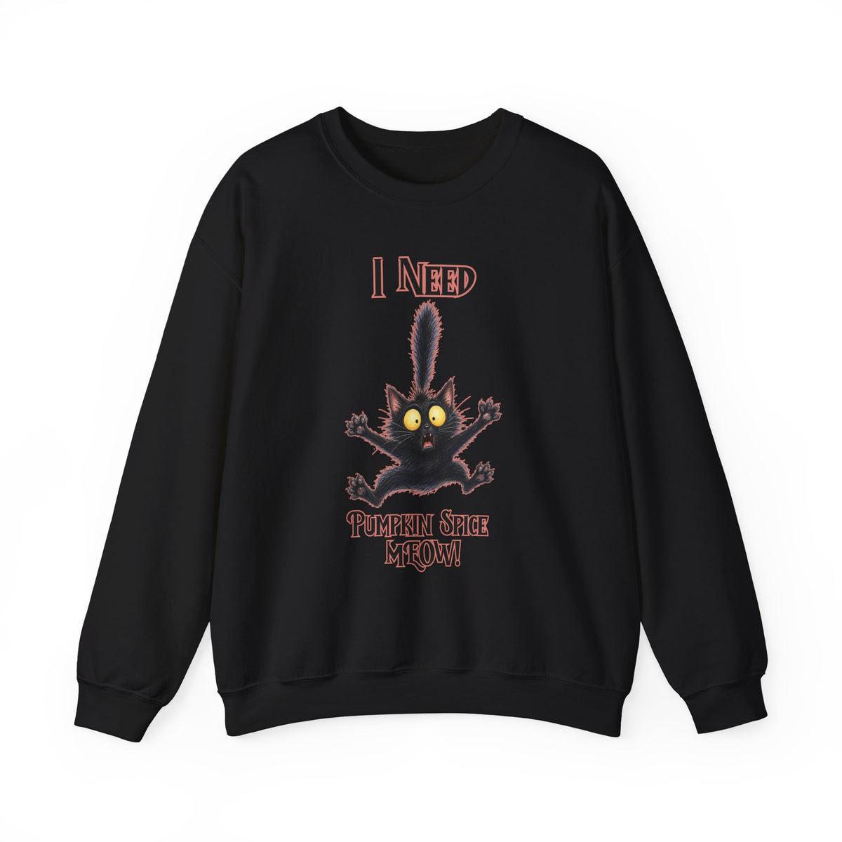 I Need Pumpkin Spice Meow Crewneck | Black Cat Halloween Sweatshirt