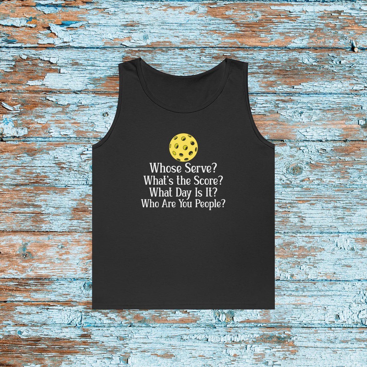 Pickleball Funny Unisex Heavy Cotton Tank Top Whose Serve Pickleball Memory Shirt for Her Him Mom Matching Team Pickleball Lover Player Gift