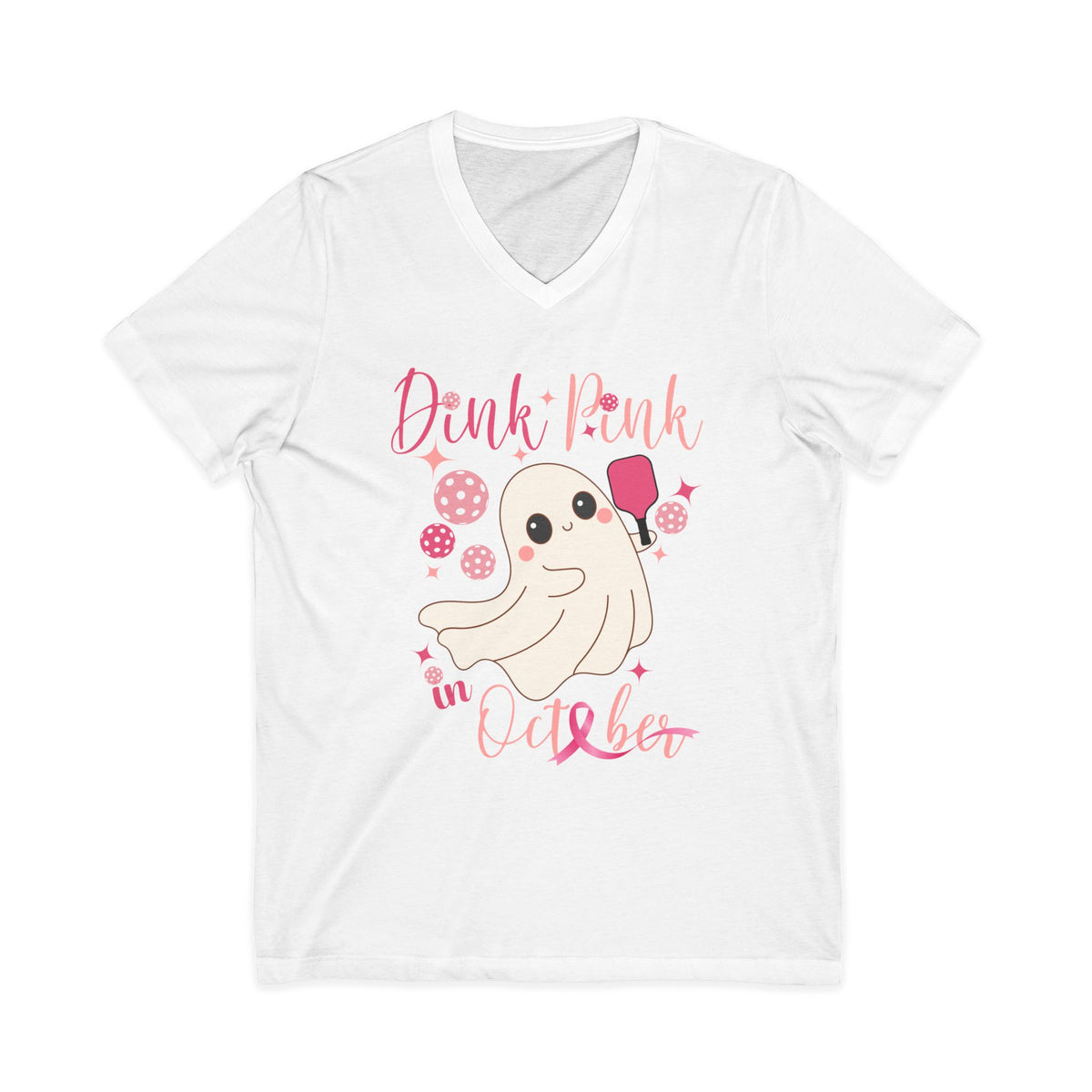 Pickleball V Neck T-Shirt Dink Pink in October Breast Cancer Ghost Shirt Pickleball Shirt for Her Gift for Mom Team Pickleball Lover Player