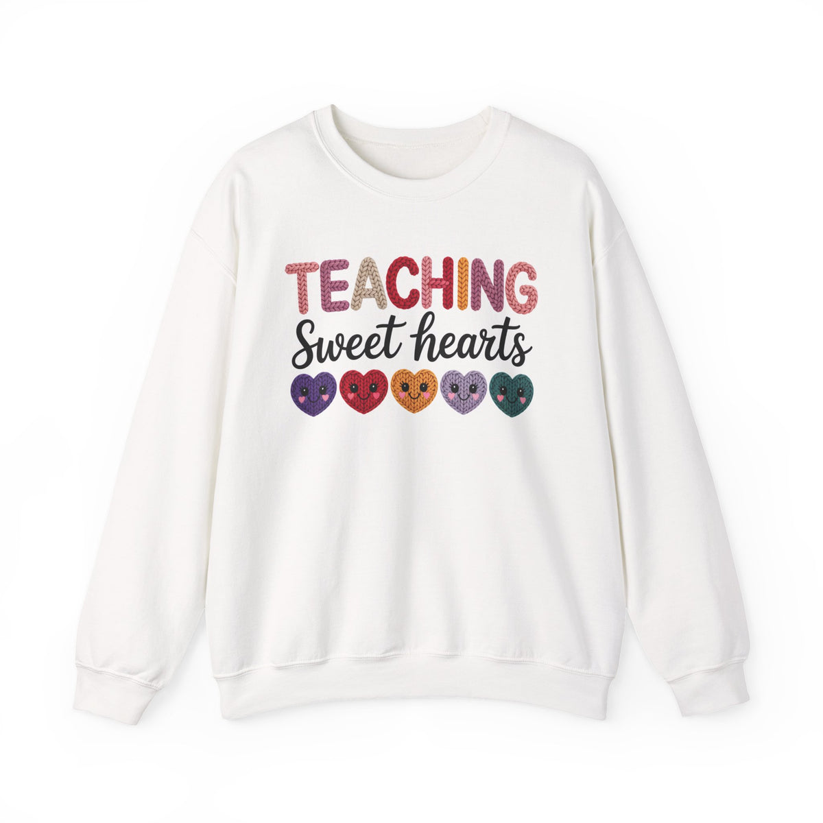 Teaching Sweethearts Faux Yarn Sweatshirt, Valentine Teacher Crewneck, Knitted Look Teacher Valentine Shirt, Gildan 18000