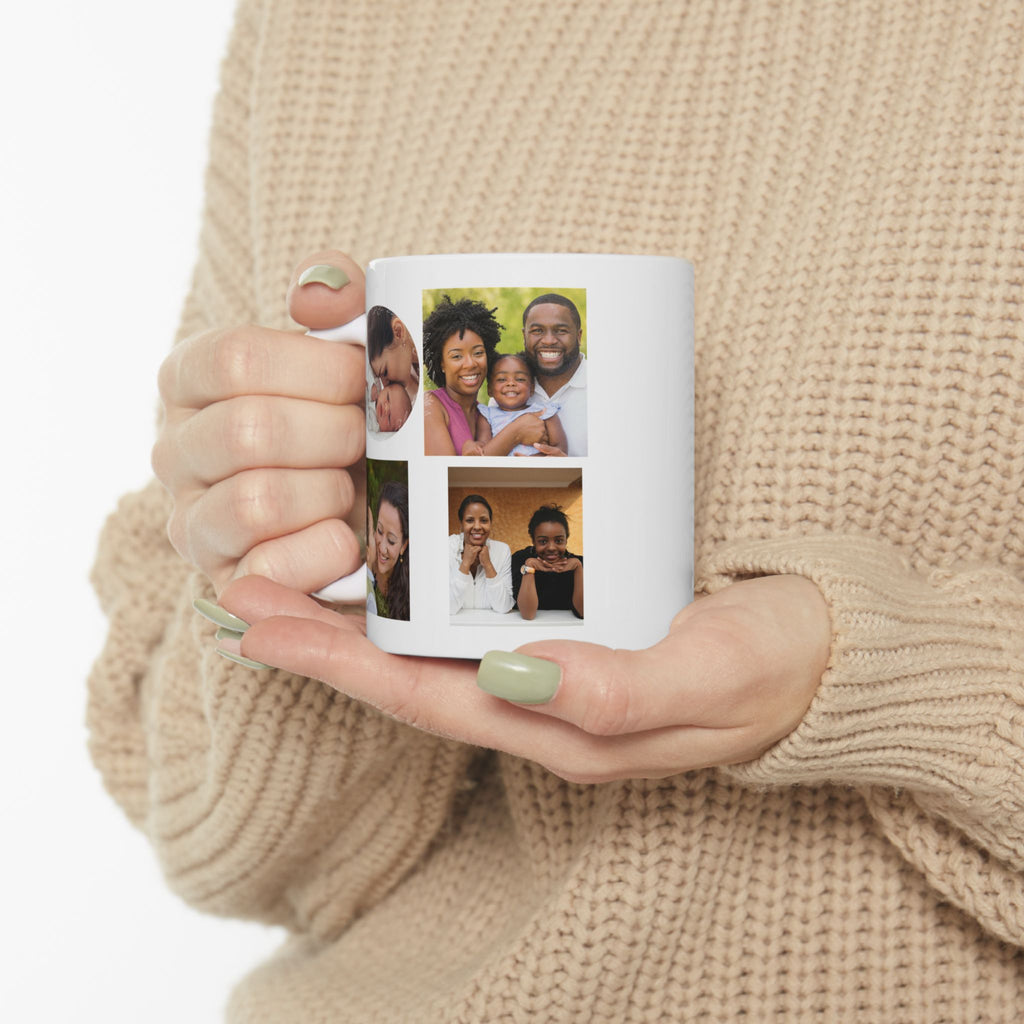 Custom Photo Collage 11 oz Ceramic Coffee Mug, Personalized Photo Gift for Mom, Grandma Birthday Gift, Tea Cup Coffee Lover