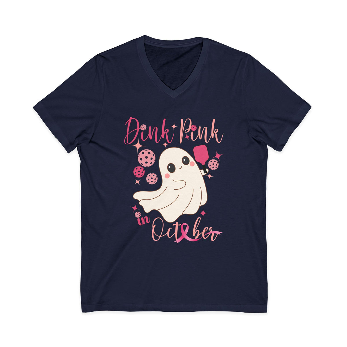 Pickleball V Neck T-Shirt Dink Pink in October Breast Cancer Ghost Shirt Pickleball Shirt for Her Gift for Mom Team Pickleball Lover Player