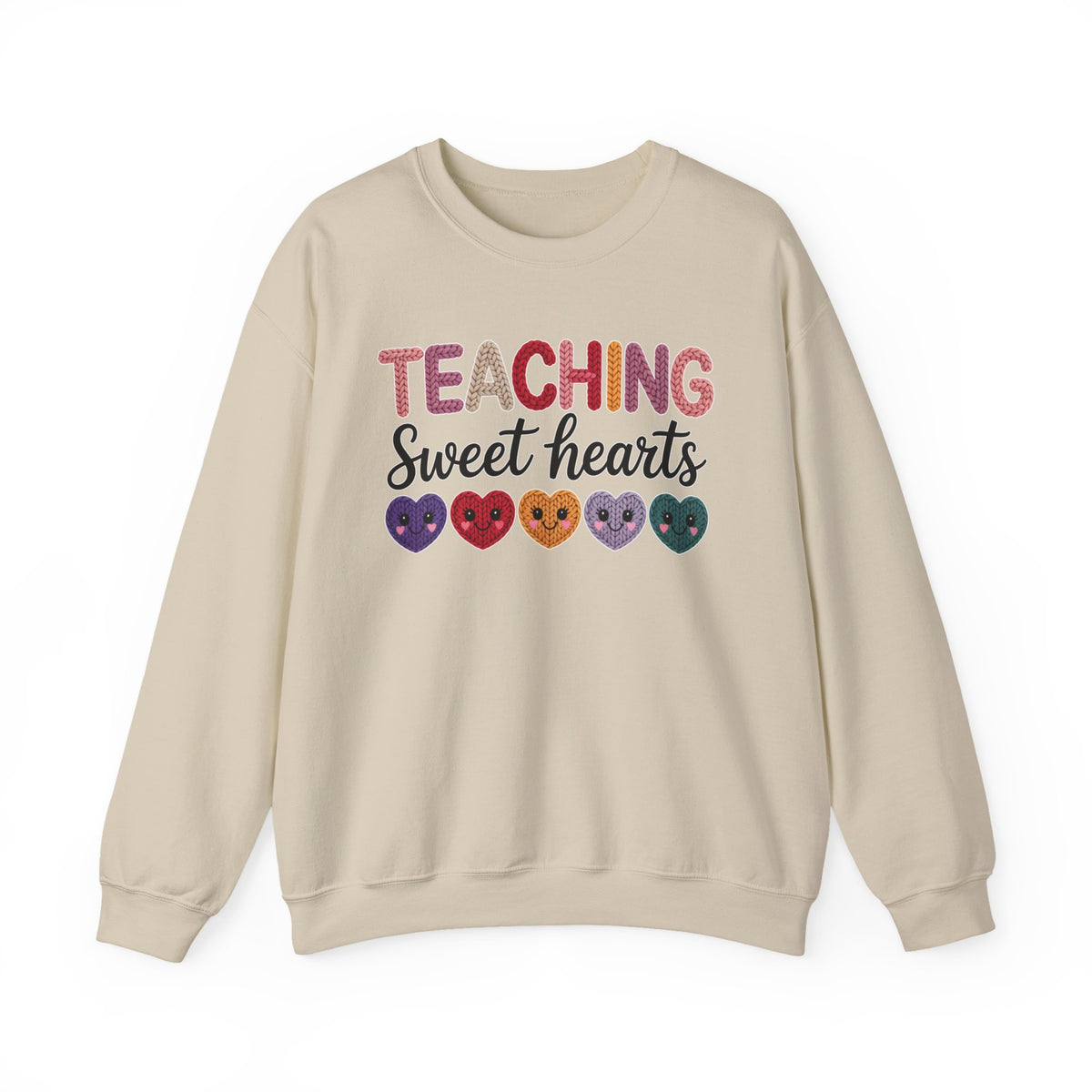 Teaching Sweethearts Faux Yarn Sweatshirt, Valentine Teacher Crewneck, Knitted Look Teacher Valentine Shirt, Gildan 18000