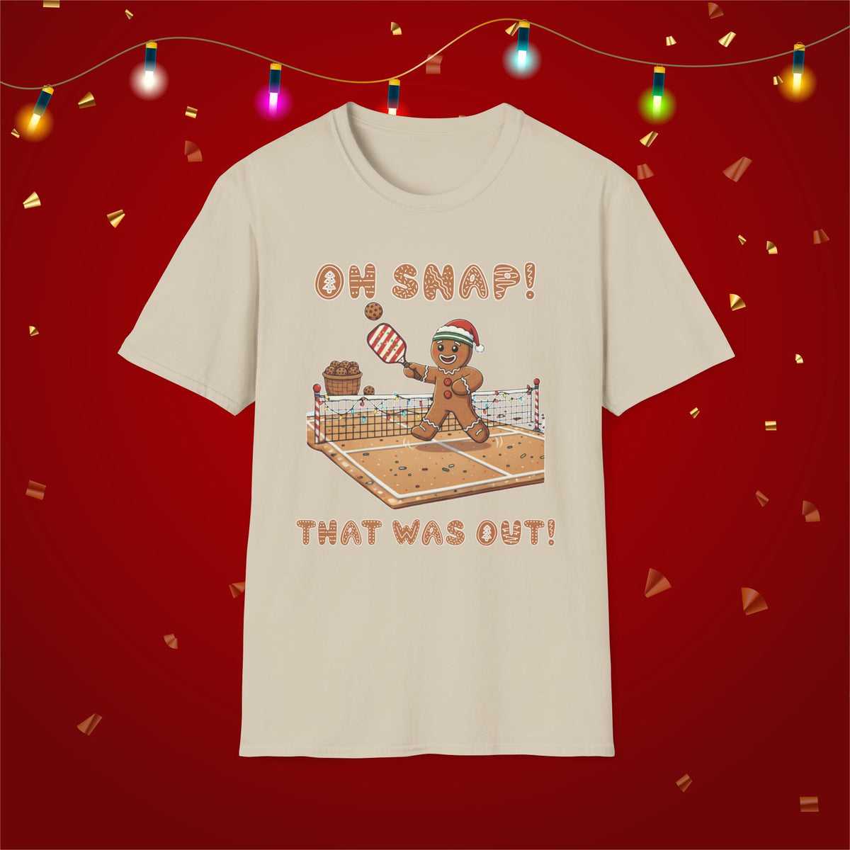 Christmas Pickleball Funny Gingerbread Man Paddle Unisex Softstyle T-Shirt Team Shirt for Mom Grandma Dad Favorite Player Gift Xmas Gift