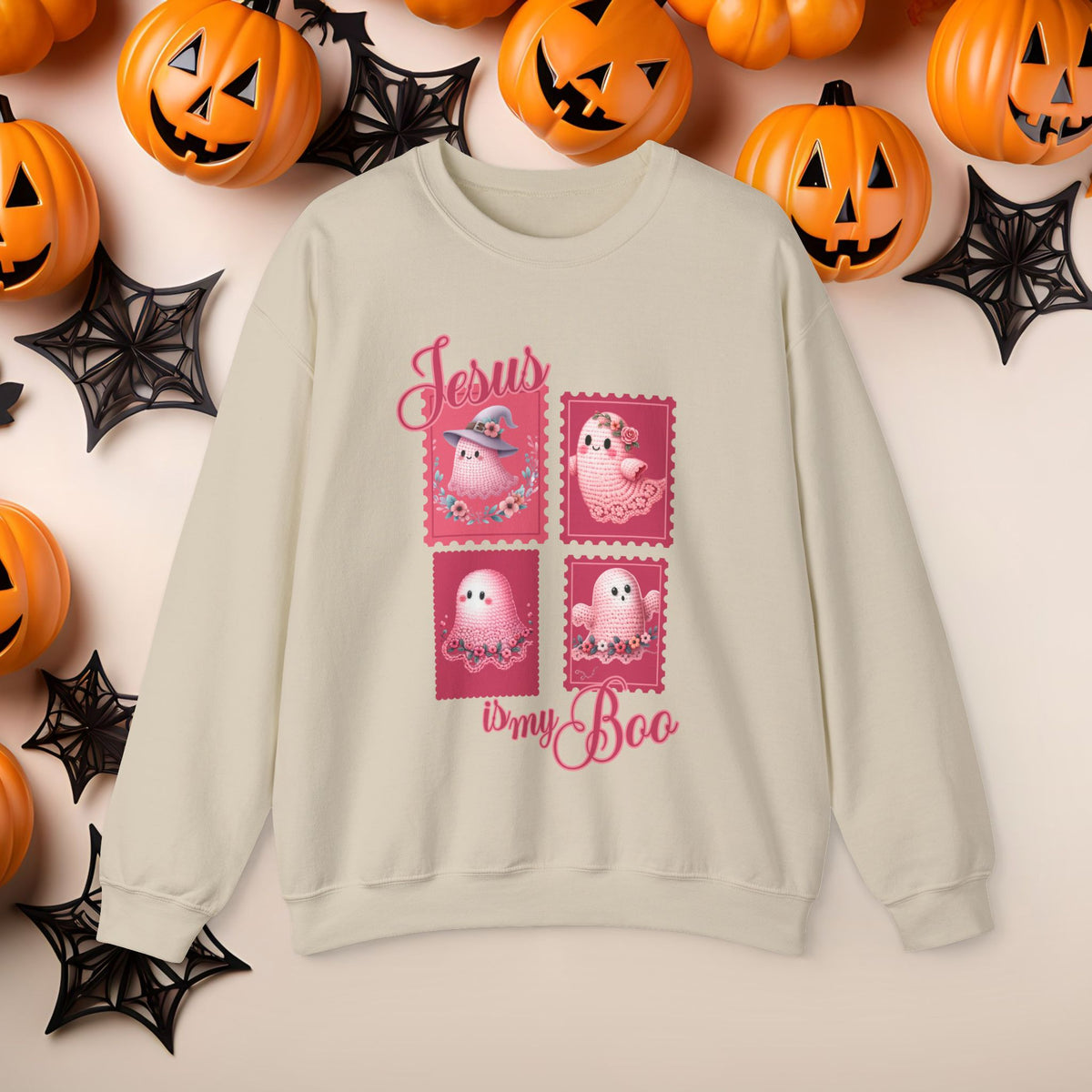 Christian Halloween Jesus is my Boo Cute Fall Fun Spooky Pumpkin Cozy Season Crewneck Sweatshirt Church Small Group Bible Study Shirt