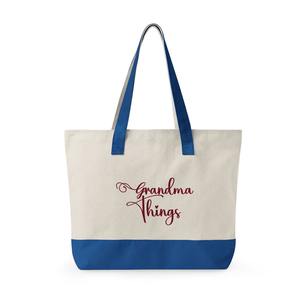 Grandma Things Tote Zippered Canvas Tote | Market Bag, Everyday Carry, Custom Nana, Mimi, Gigi, Gift, Pickleball Bingo Bag for Gram