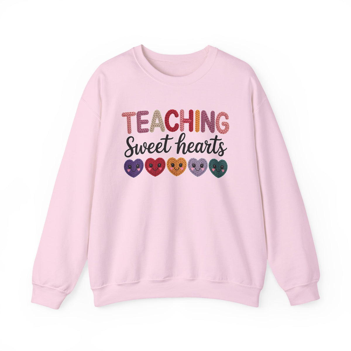 Teaching Sweethearts Faux Yarn Sweatshirt, Valentine Teacher Crewneck, Knitted Look Teacher Valentine Shirt, Gildan 18000