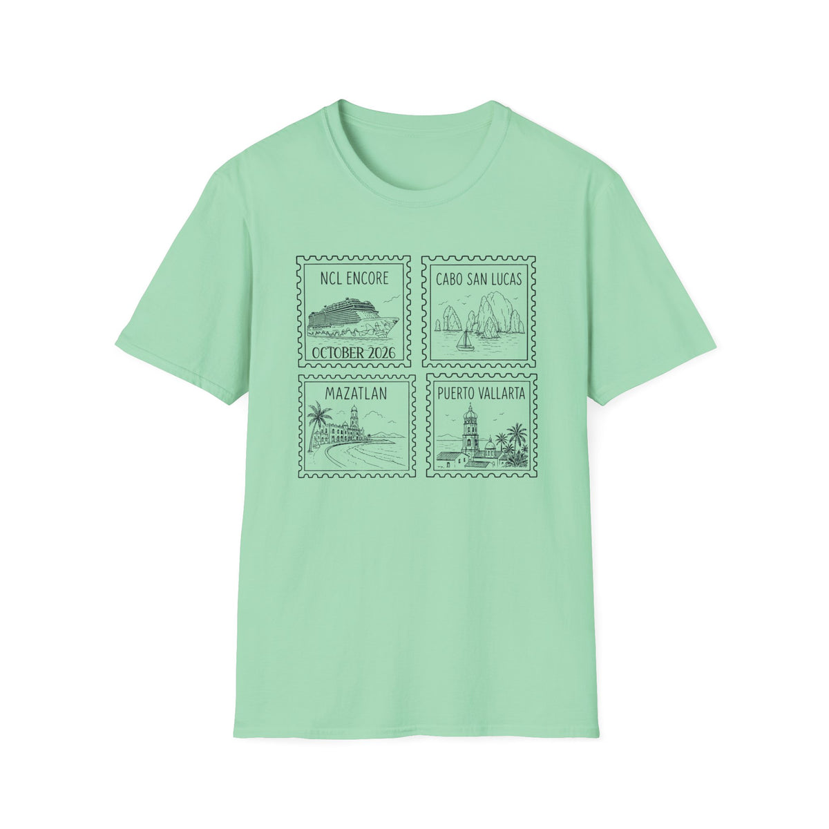 Custom Cruise Black Stamp Aesthetic Family Vacation Matching T-Shirt, Personalized Cruise Ship Tee, Custom Tee