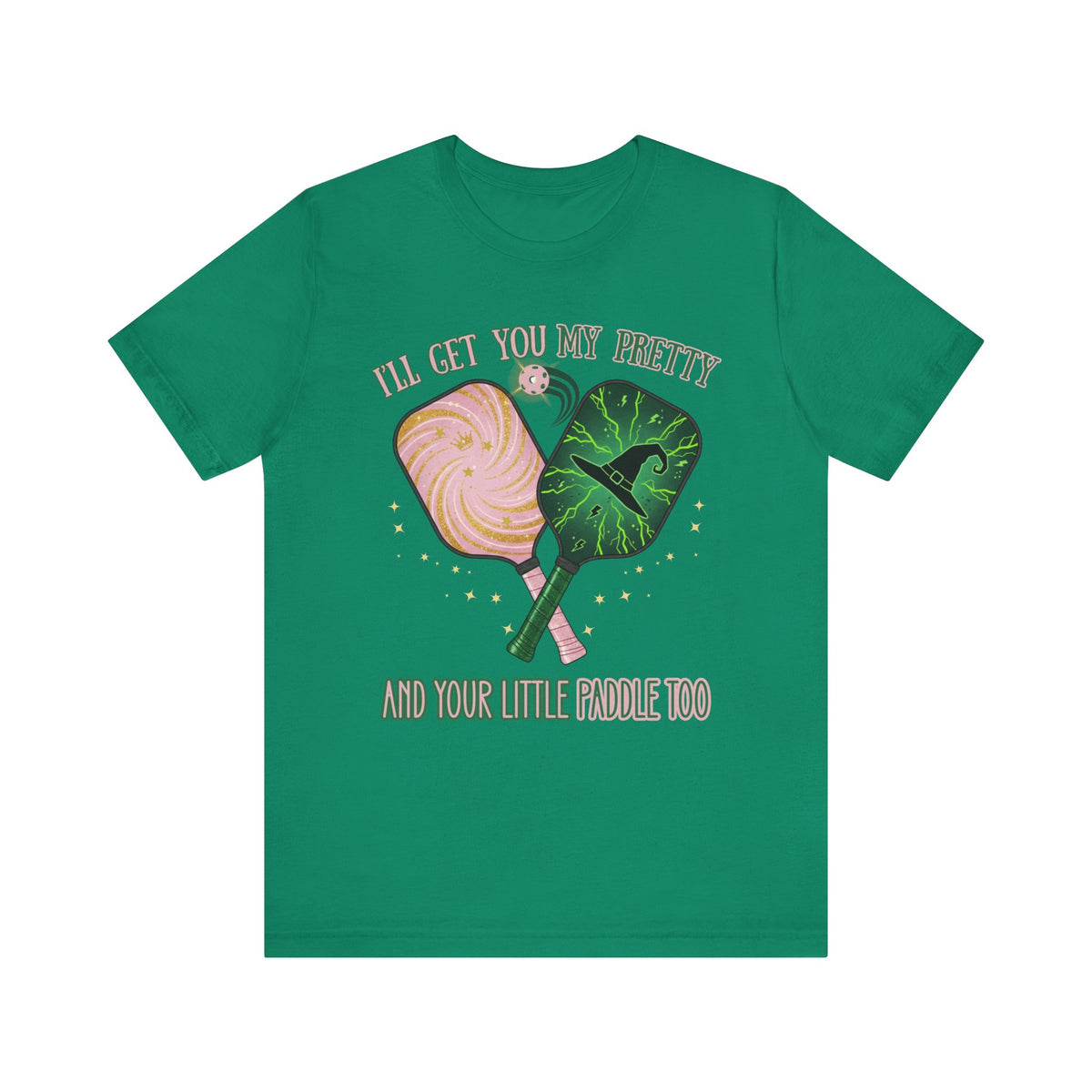 Funny Wicked Pickleball Shirt, Defy Gravity Broomstick Magic Wand Shirt, Tiara Witch Hat Wizard of Oz Tee, Witch Pink and Green T-Shirt