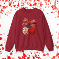 Faux Crochet Heart Cherry Sweatshirt, Valentine Faux Yarn Crewneck, Cozy Valentine Sweater, Romantic Gift for Her, Cute Heart Teacher