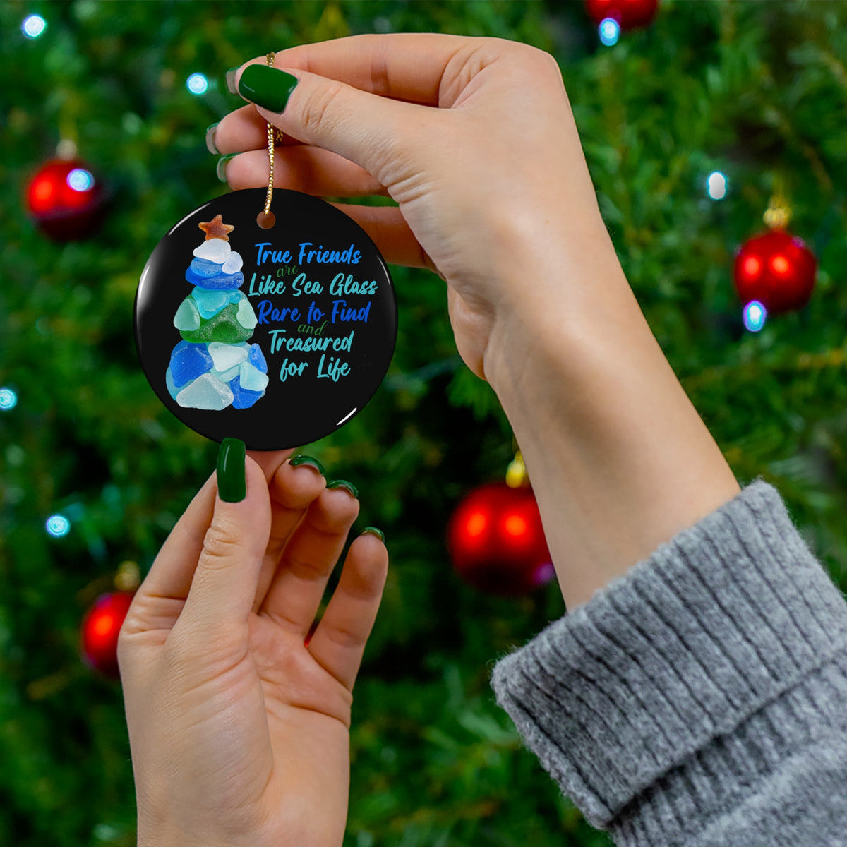 Custom Name Friendship Sea Glass Ceramic Ornament Personalized Friendship Gift Christmas Ornament for Best Friend