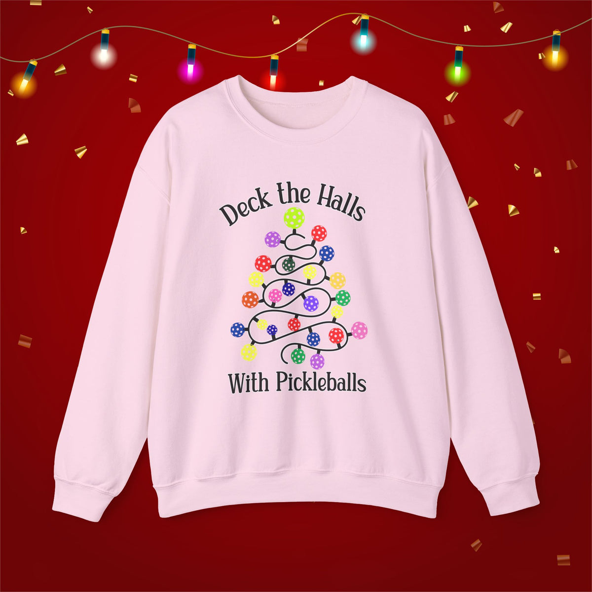 Deck the Halls With Pickleballs Funny Unisex Heavy Blend™ Crewneck Sweatshirt