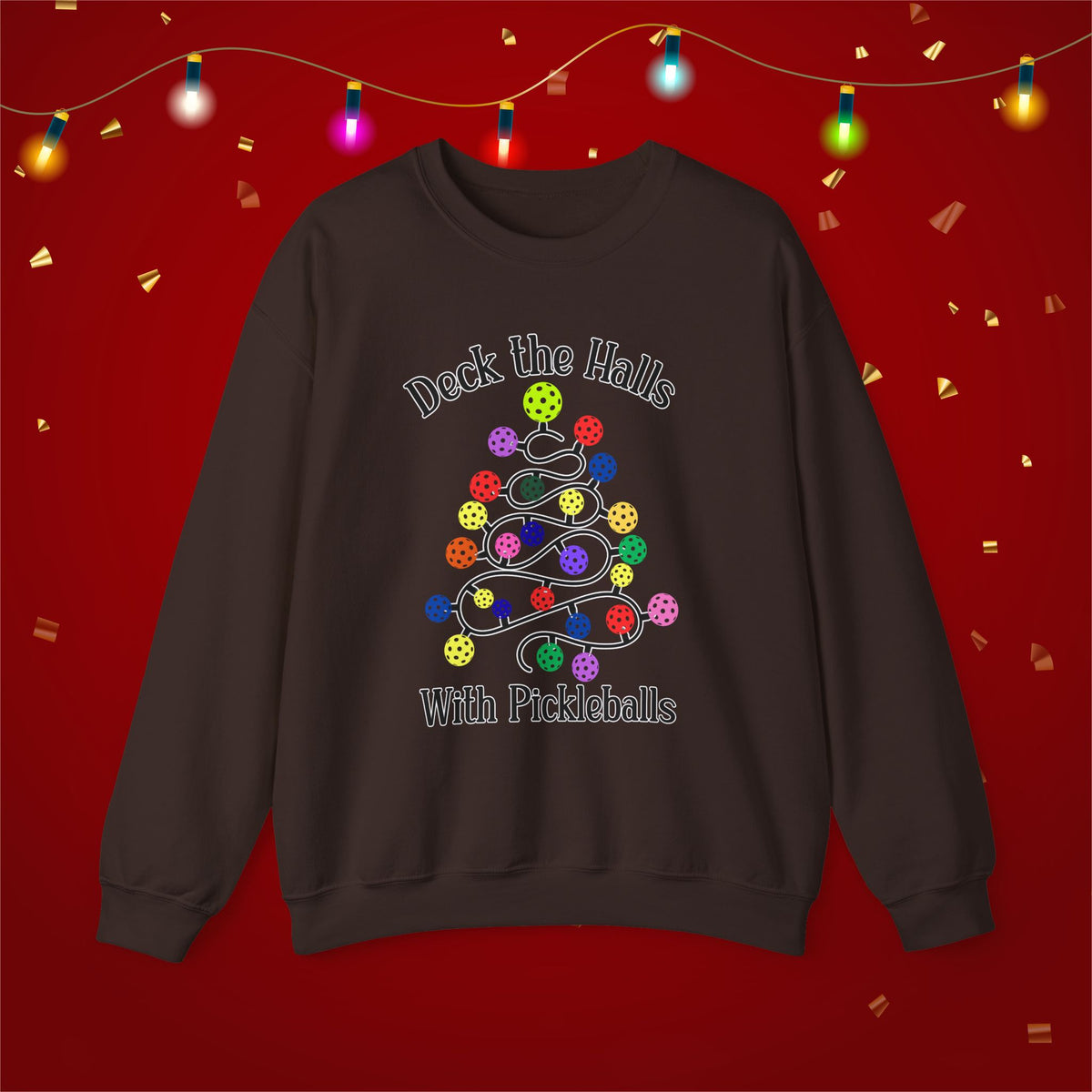 Deck the Halls With Pickleballs Funny Unisex Heavy Blend™ Crewneck Sweatshirt