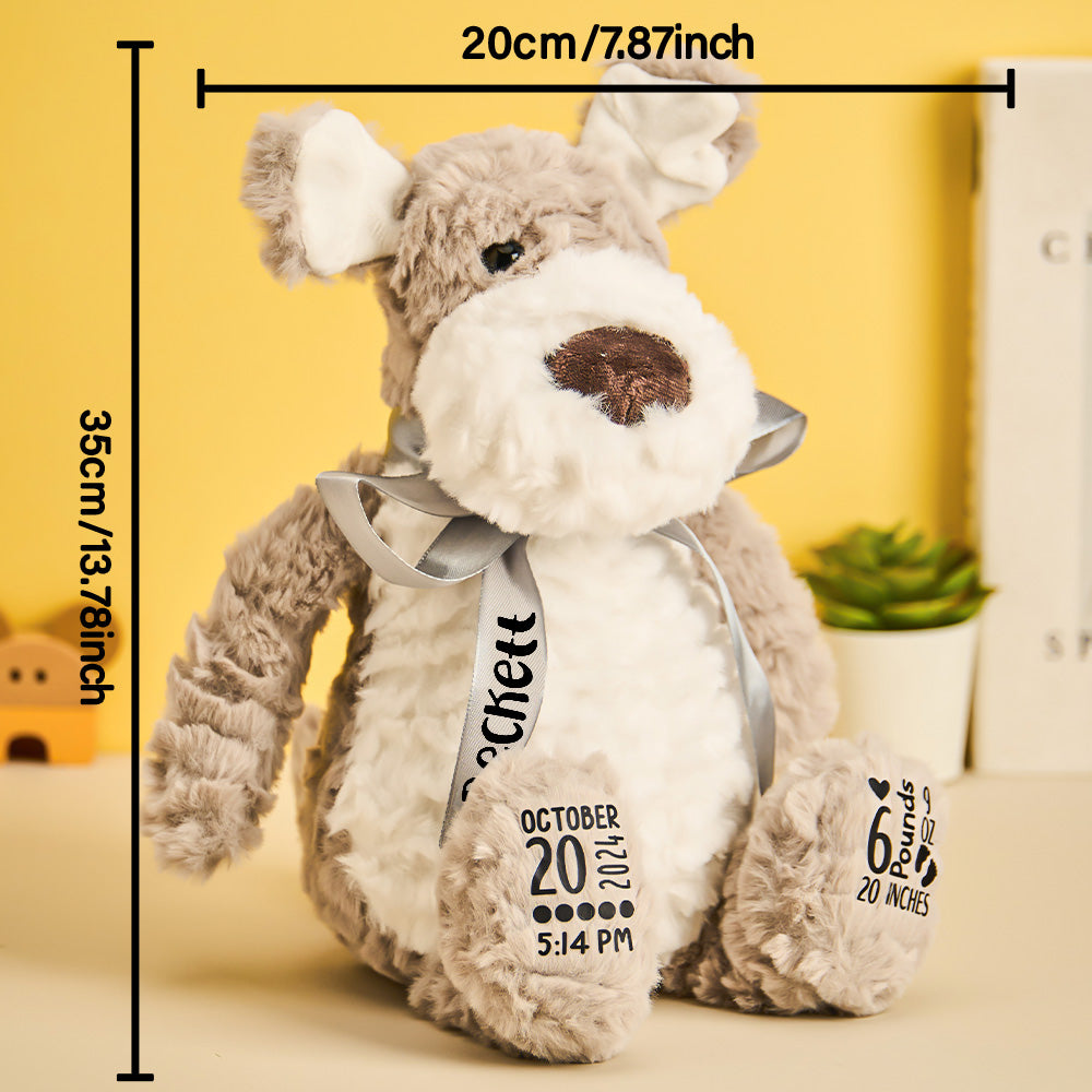 Personalized Puppy Dog Plush Birth Stats Stuffed Animal Birth Announcement Gifts