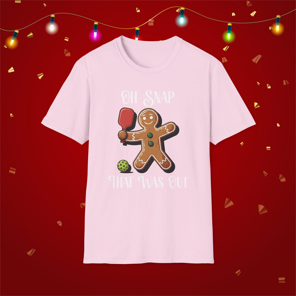 Christmas Pickleball Funny Gingerbread Man Paddle Unisex Softstyle T-Shirt Team Shirt for Mom Grandma Dad Favorite Player Gift Xmas Gift