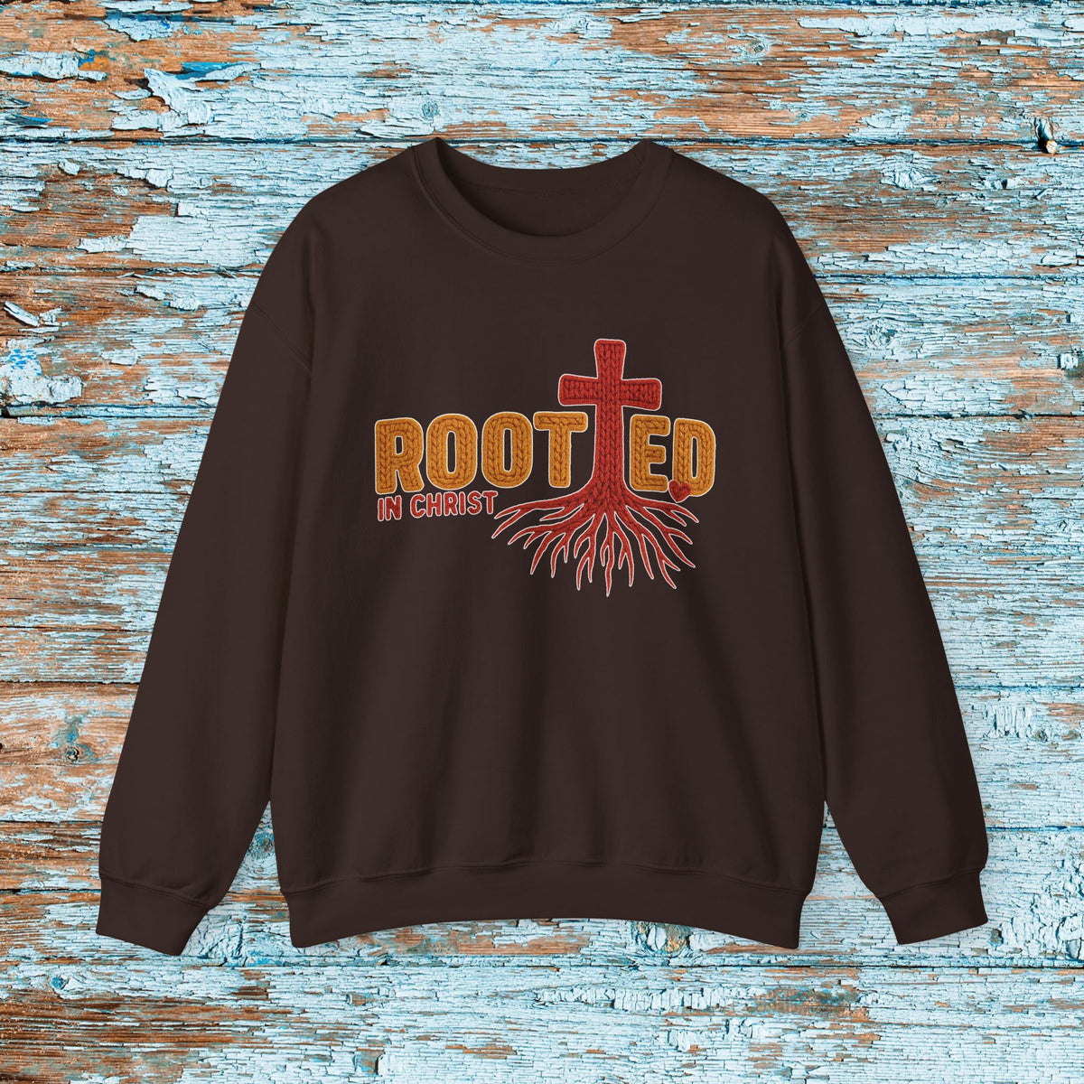 Rooted in Christ Sweatshirt, Christian Crewneck with Cross and Roots, Faith Based Gildan 18000 Unisex Sweater
