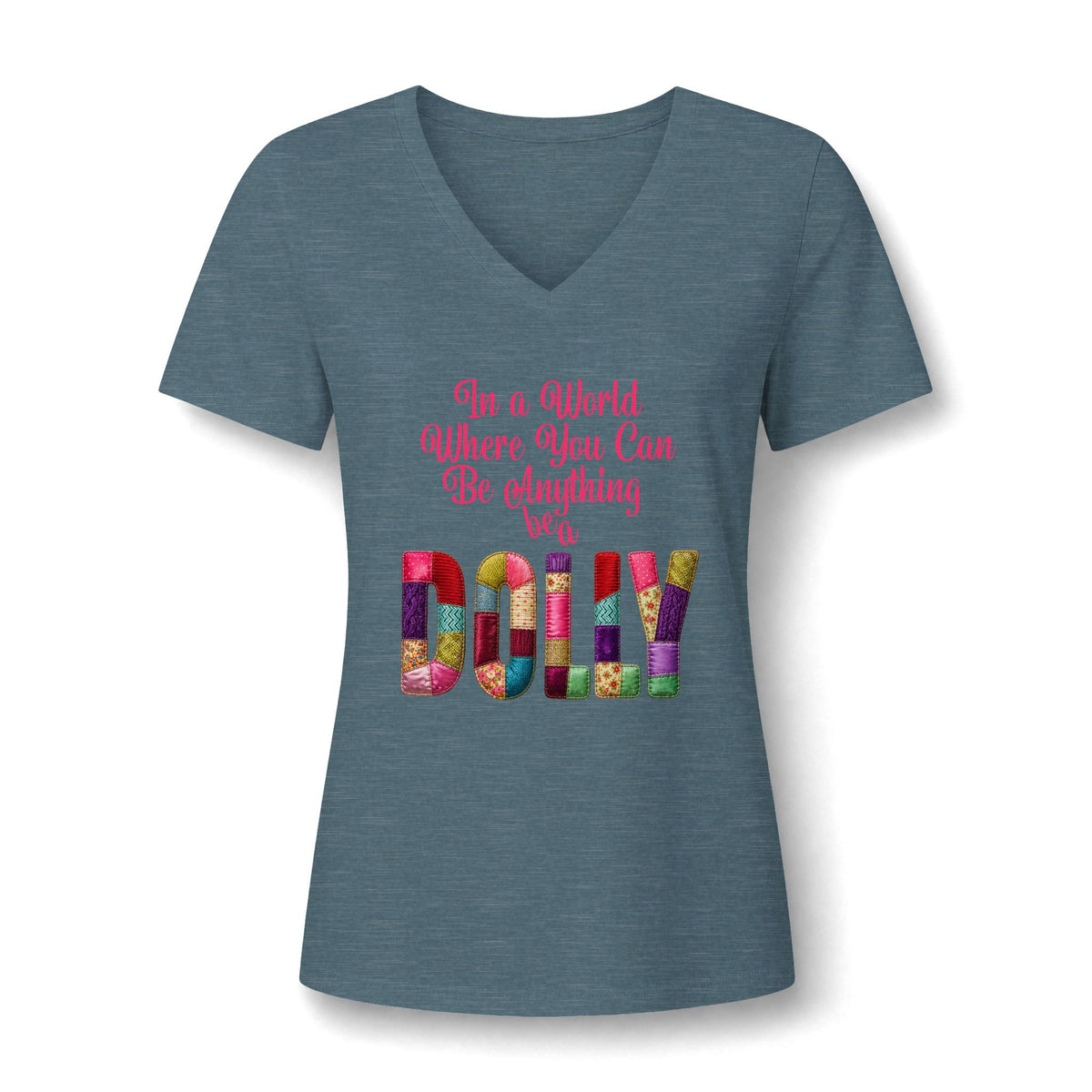 Dolly Tribute Shirt, Coat of Many Colors, Faux Quilt, Patchwork Aesthetic T-Shirt, V-Neck Tee