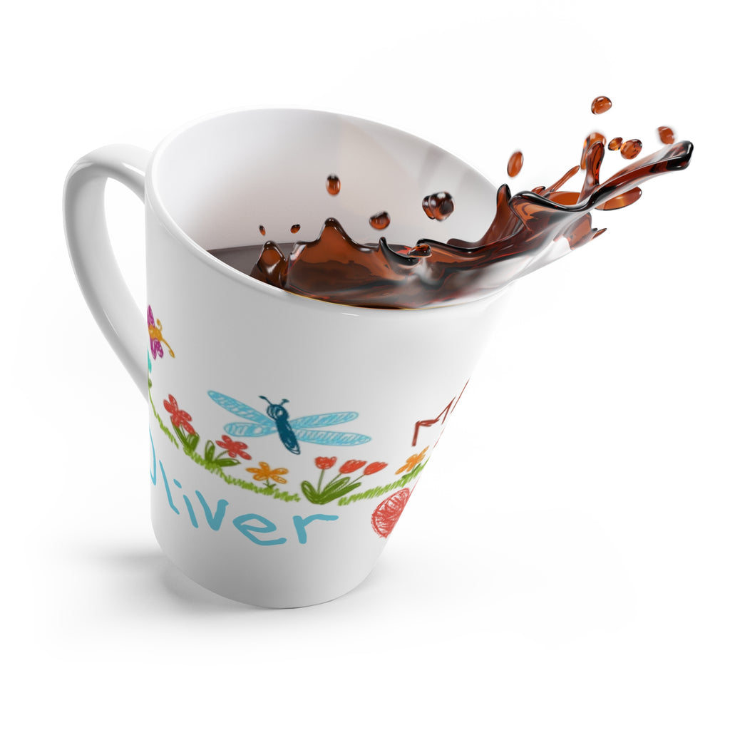 Custom Kids Art Work Personalized Name Latte Coffee Mug Tea Cup from Kids to Mom for Mother's Day, Christmas Present, Birthday Gift Grandma