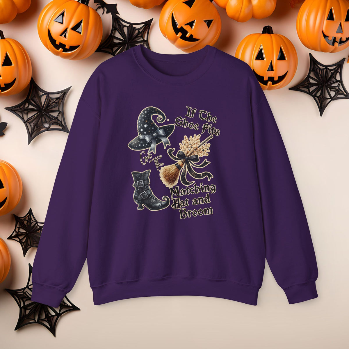 Funny Halloween Witch Hat Coquette Bow Ride the Broom Crewneck Cute Fall Fun Spooky Pumpkin Cozy Season Sweatshirt