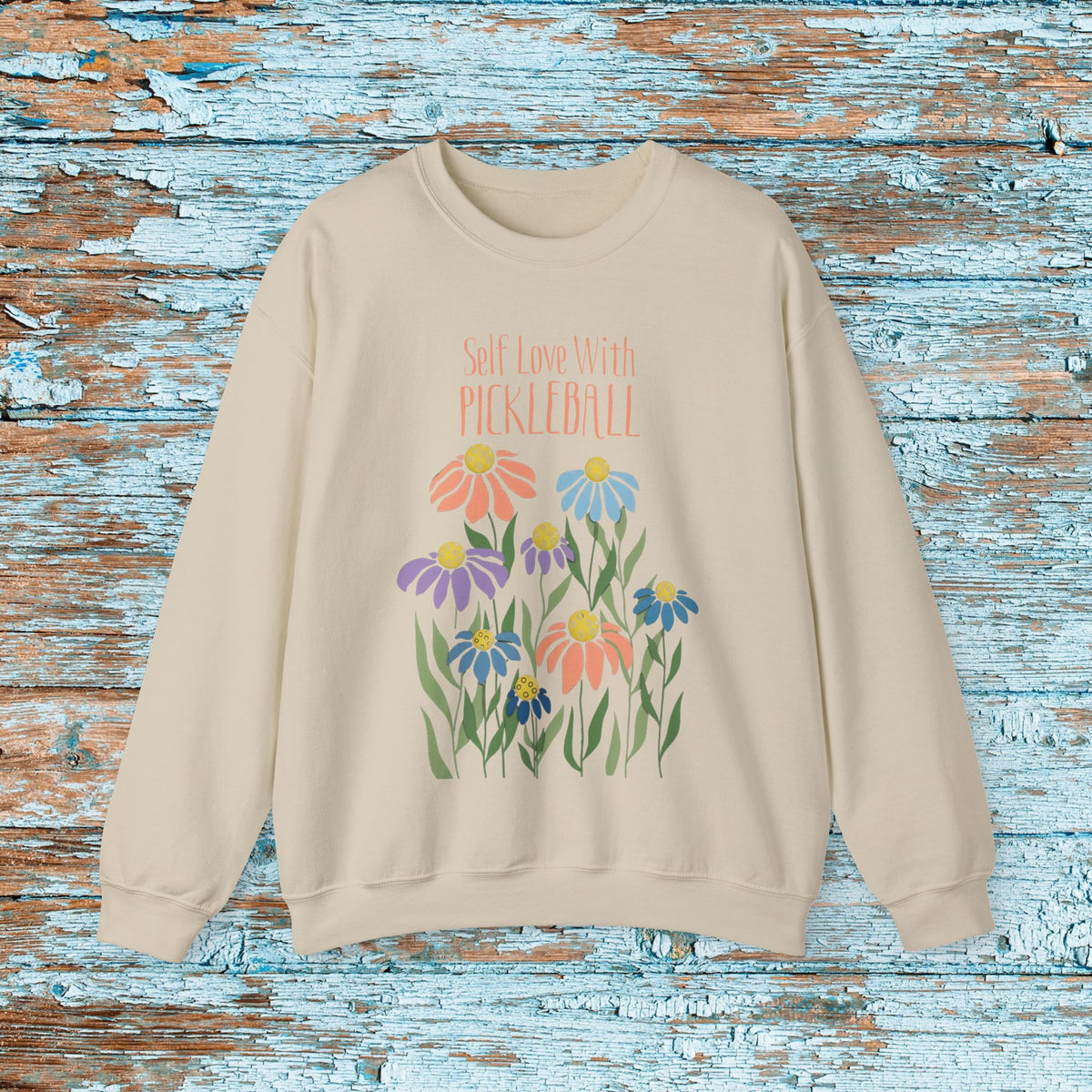 Self Love With Pickleball Sweater Sweatshirt, Boho Pickleball Crewneck, Floral Pickleball Shirt, Pickleball Gift for Women, Gildan 18000