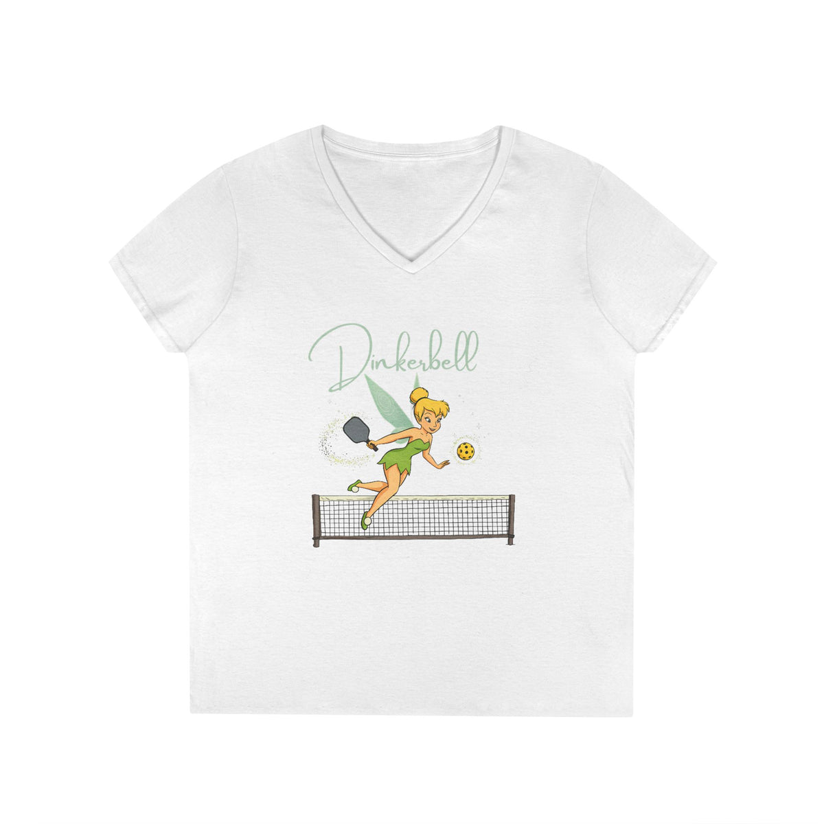 Dinkerbell Funny Pickleball Team Name Custom Ladies' V-Neck T-Shirt for Tourney for Doubles Team Pickleball Outfit Pickleball Gear