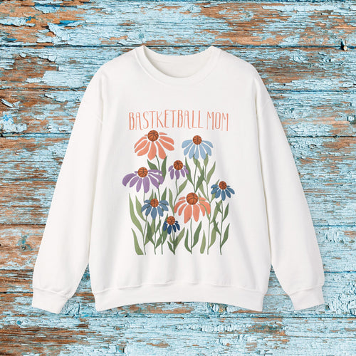 Basketball Mom Sweater Sweatshirt, Boho Basketball Crewneck, Floral Basketball Shirt, Basketball Gift for Women, Mom Shirt, Gildan 18000