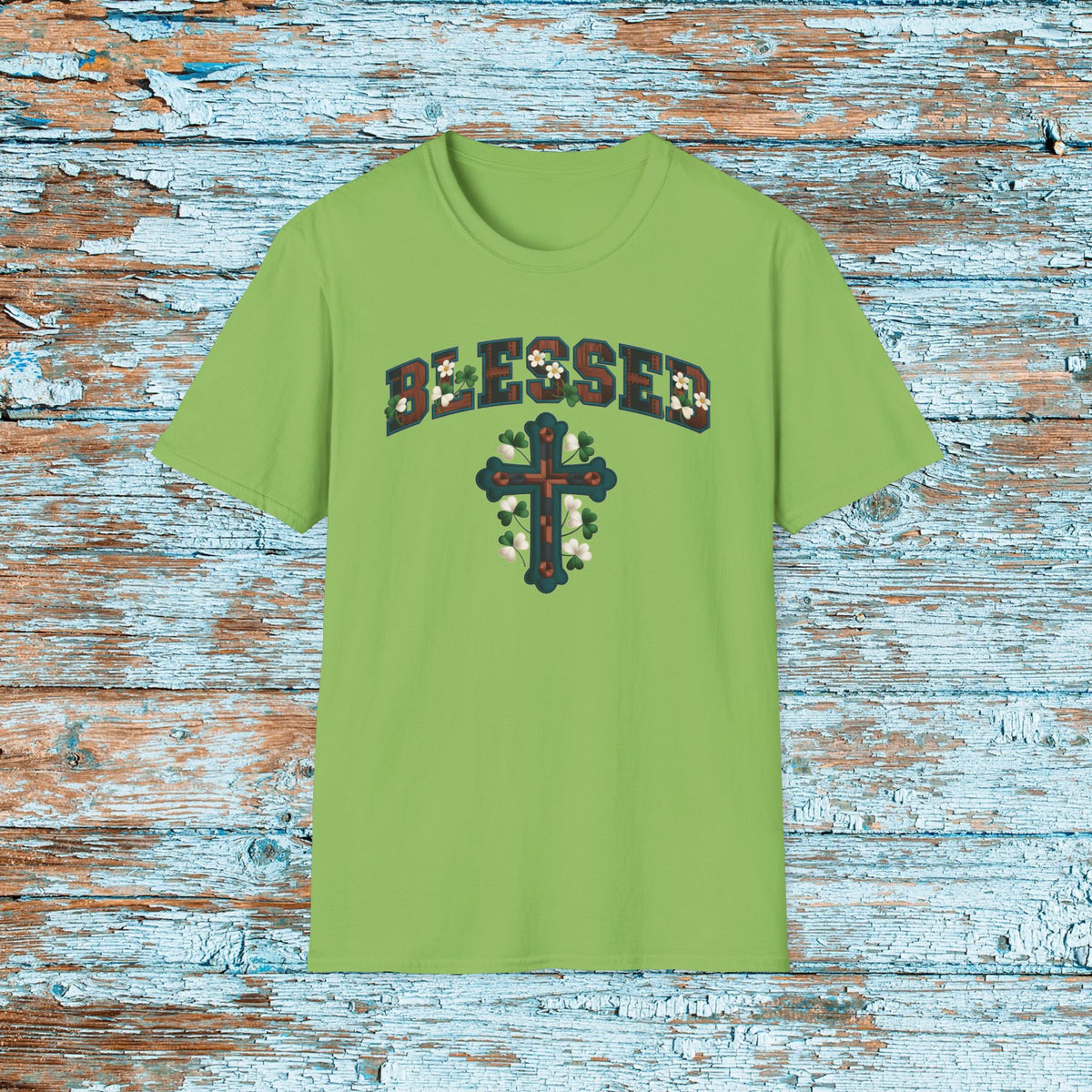 Faux Yarn Blessed Cross St. Patrick's Day T-Shirt, Faux Crochet, Shamrock Shirt, Pinch Proof, Fun St. Paddy's Day, Christian Tee