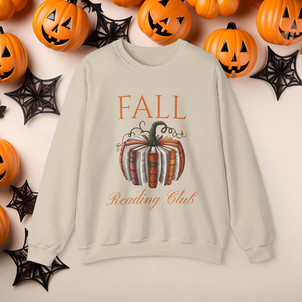 Funny Halloween Pumpkin Reading Bookish Crewneck Cute Fall Fun Pumpkin Cozy Season Sweatshirt Autumn Book Club Shirt for Mom Daughter Bestie