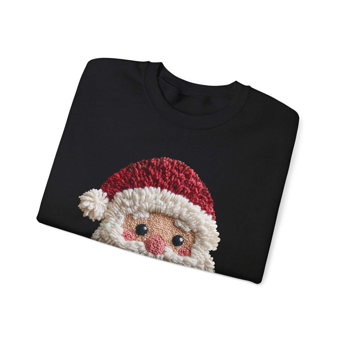Yarn Look Crochet Santa Sweatshirt, Viral Faux Latch Hook Christmas Shirt, Cute Holiday Sweater, Plus Size Available