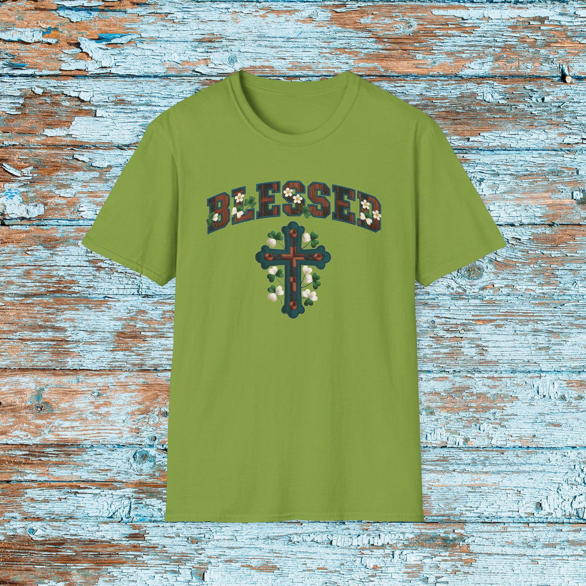 Faux Yarn Blessed Cross St. Patrick's Day T-Shirt, Faux Crochet, Shamrock Shirt, Pinch Proof, Fun St. Paddy's Day, Christian Tee