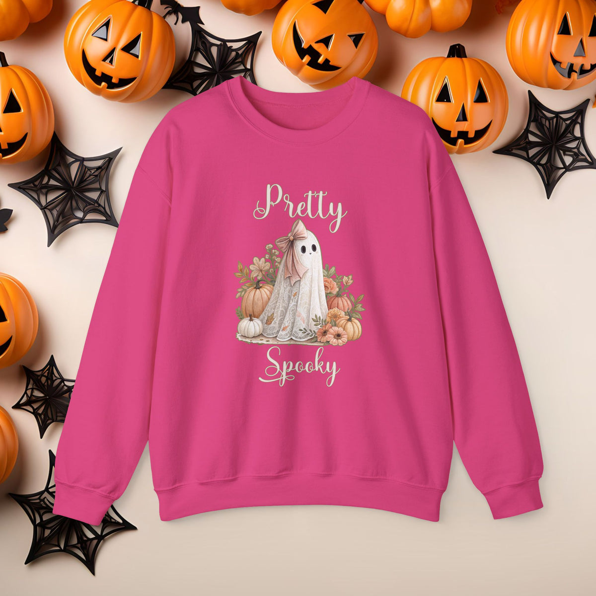 Funny Halloween Lace Ghost Coquette Bow Cute Fall Fun Spooky Pumpkin Cozy Season Sweatshirt