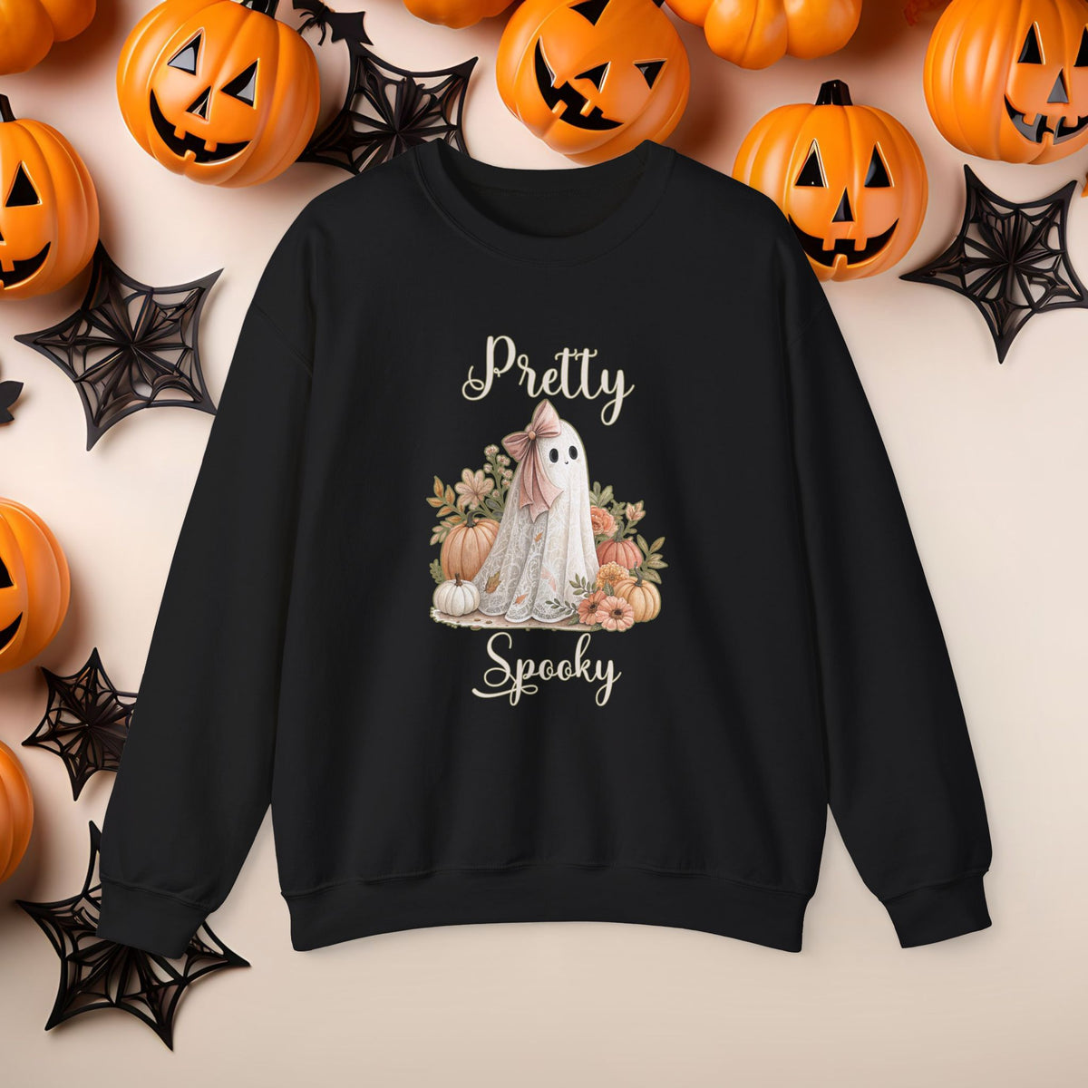 Funny Halloween Lace Ghost Coquette Bow Cute Fall Fun Spooky Pumpkin Cozy Season Sweatshirt