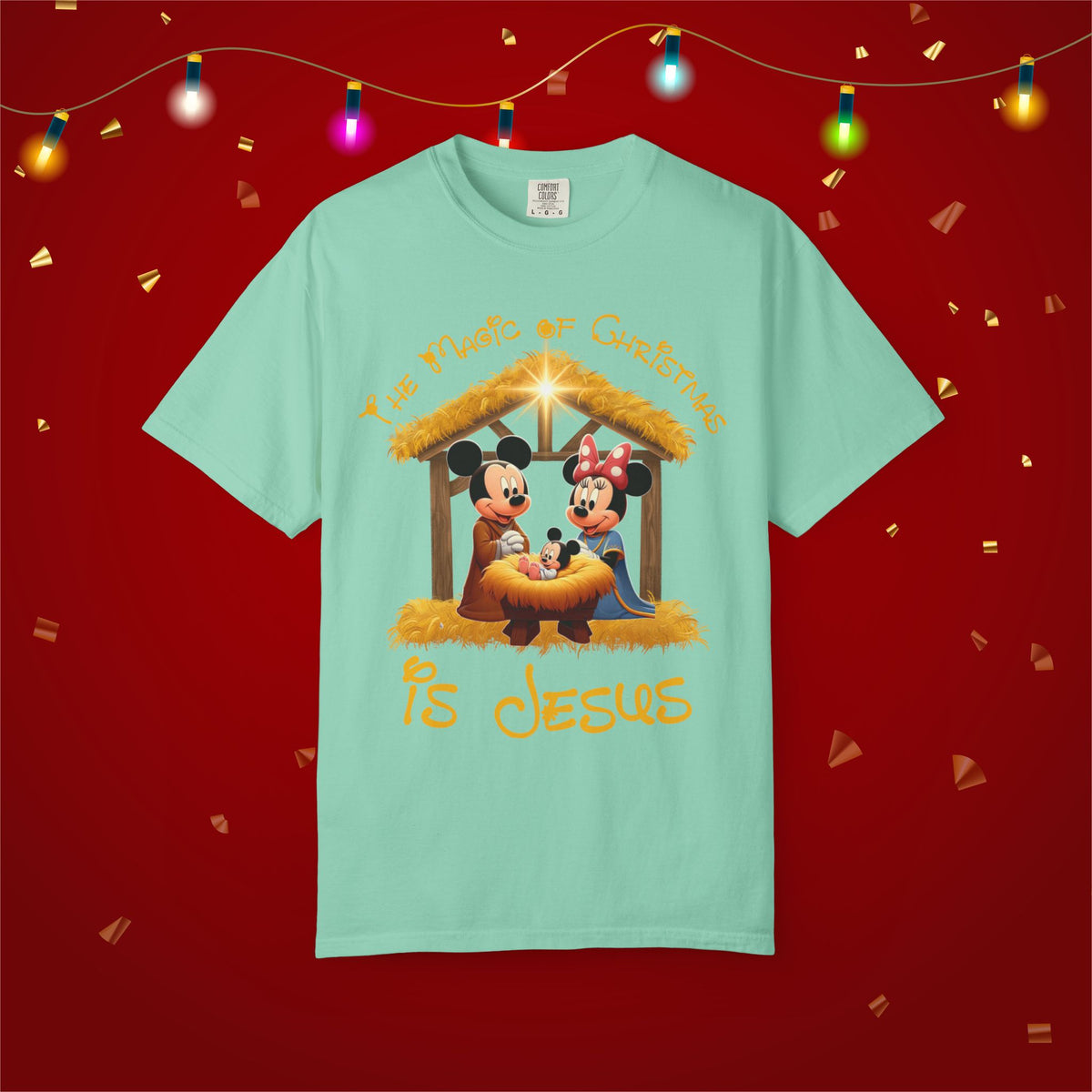 Comfort Colors Jesus Mickey Magic Family Matching Shirts Greatest Gift of all Nativity Shirt Christian Christmas Religious Shirt Bible Verse