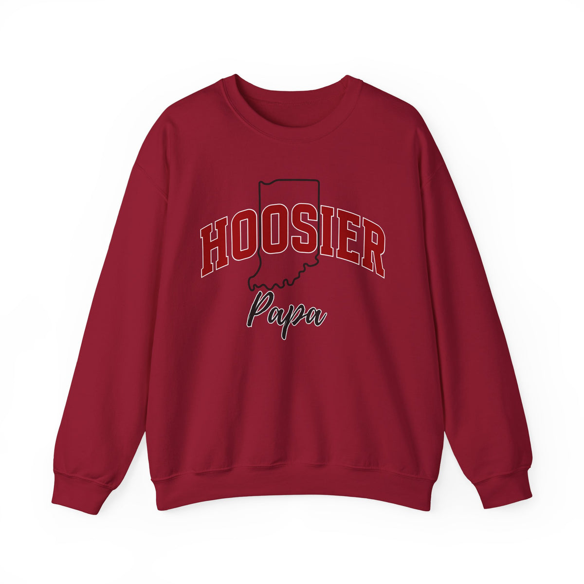 Custom Hoosier Papa, Indiana Pride, University School Sweater, Fun Dad Shirt, Freshman Dad Gift, Unisex Heavy Blend™ Crewneck Sweatshirt