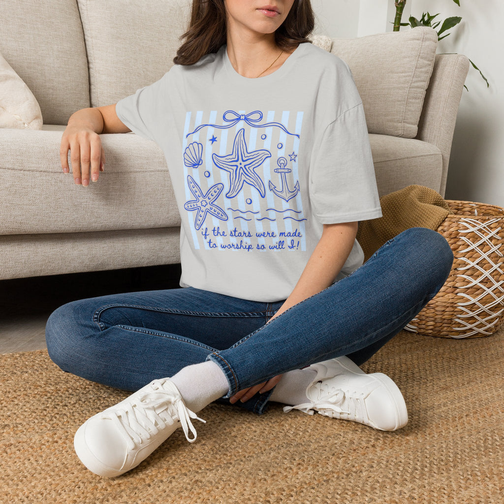 If the Stars Were Made to Worship So Will I T-Shirt | Christian Nautical Starfish Anchor