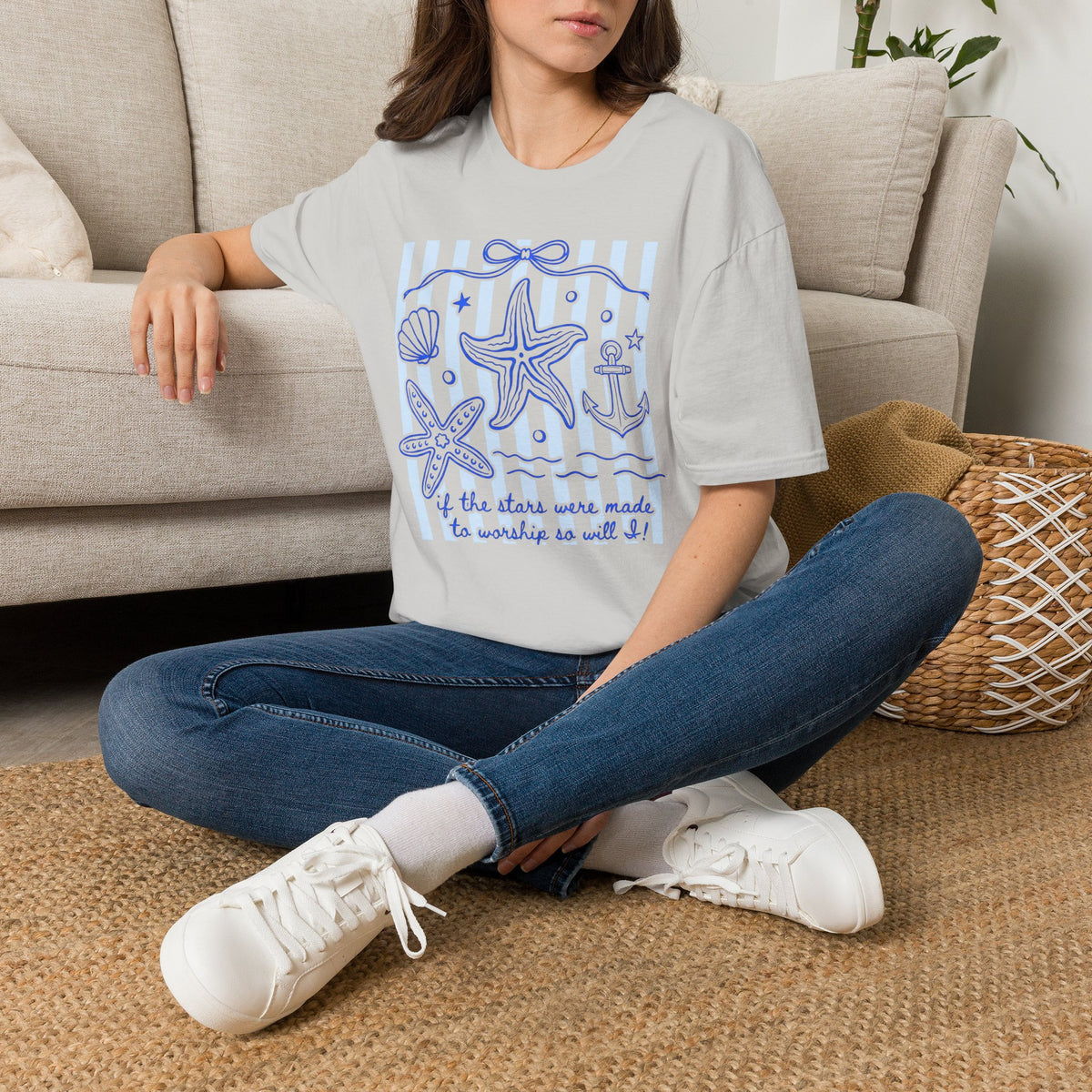 If the Stars Were Made to Worship So Will I T-Shirt | Christian Nautical Starfish Anchor