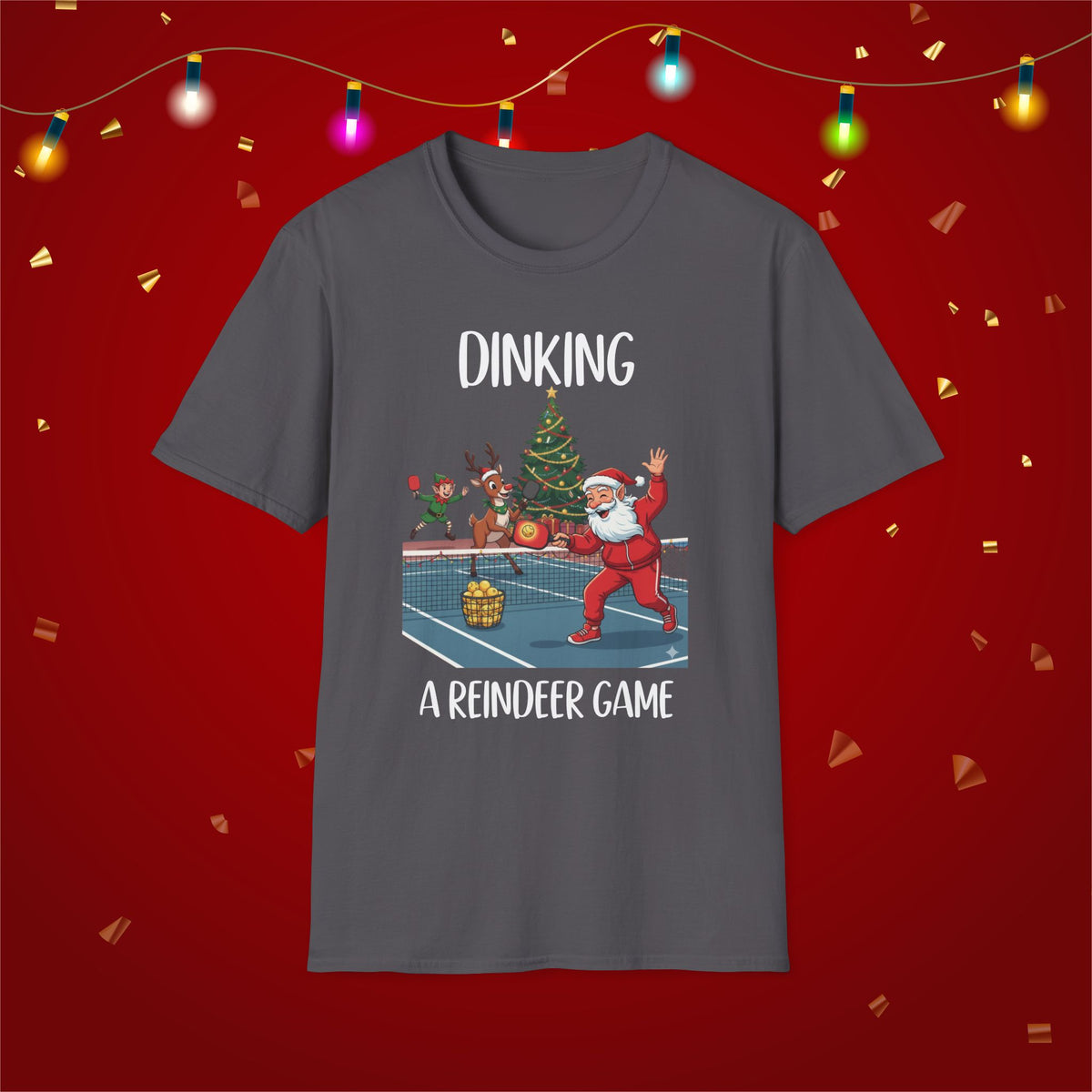 Christmas Pickleball Funny Santa Dinking a Reindeer Game Unisex Softstyle T-Shirt Team Shirt for Mom Grandma Dad Favorite Player Gift Xmas