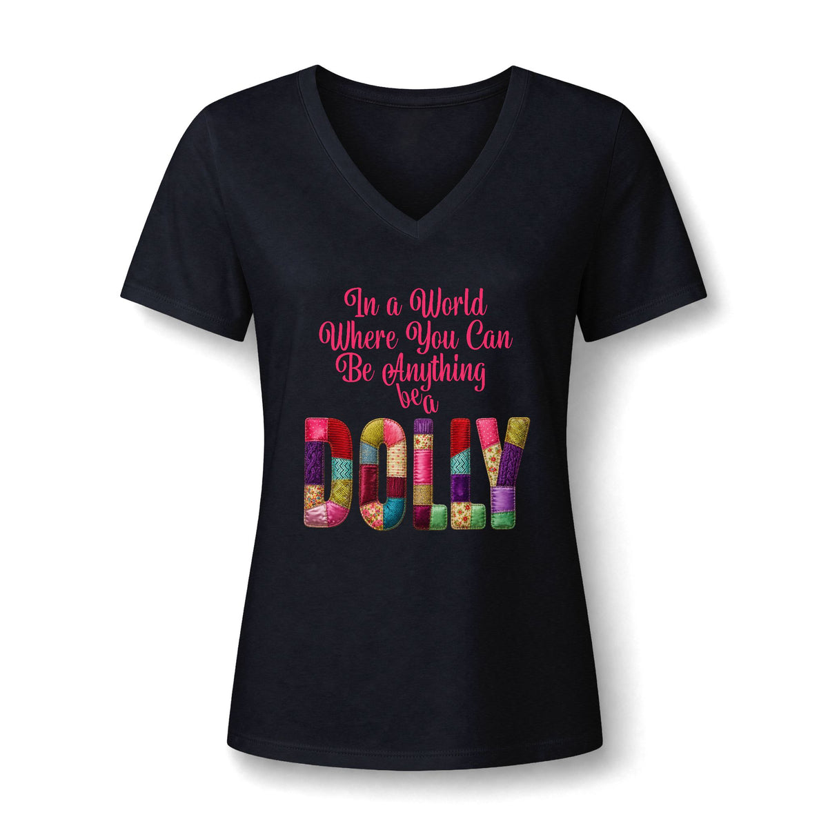 Dolly Tribute Shirt, Coat of Many Colors, Faux Quilt, Patchwork Aesthetic T-Shirt, V-Neck Tee