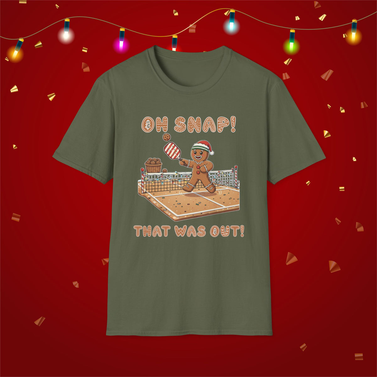 Christmas Pickleball Funny Gingerbread Man Paddle Unisex Softstyle T-Shirt Team Shirt for Mom Grandma Dad Favorite Player Gift Xmas Gift