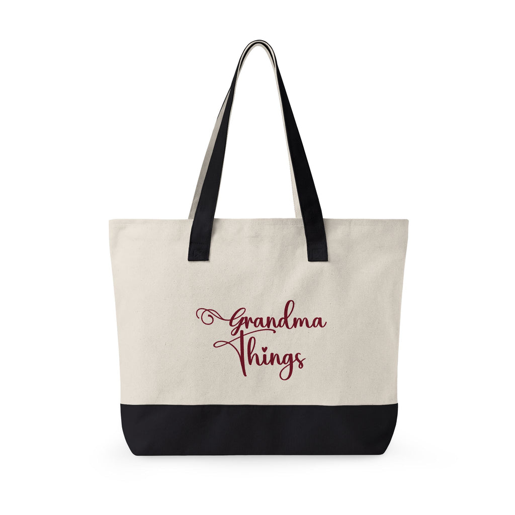 Grandma Things Tote Zippered Canvas Tote | Market Bag, Everyday Carry, Custom Nana, Mimi, Gigi, Gift, Pickleball Bingo Bag for Gram