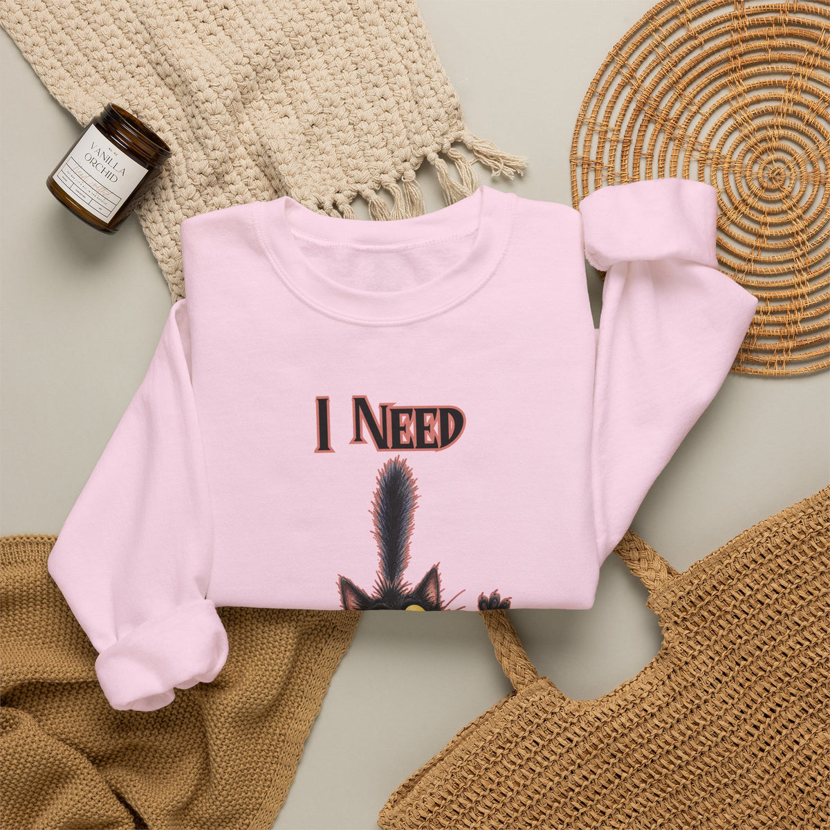 I Need Pumpkin Spice Meow Crewneck | Black Cat Halloween Sweatshirt