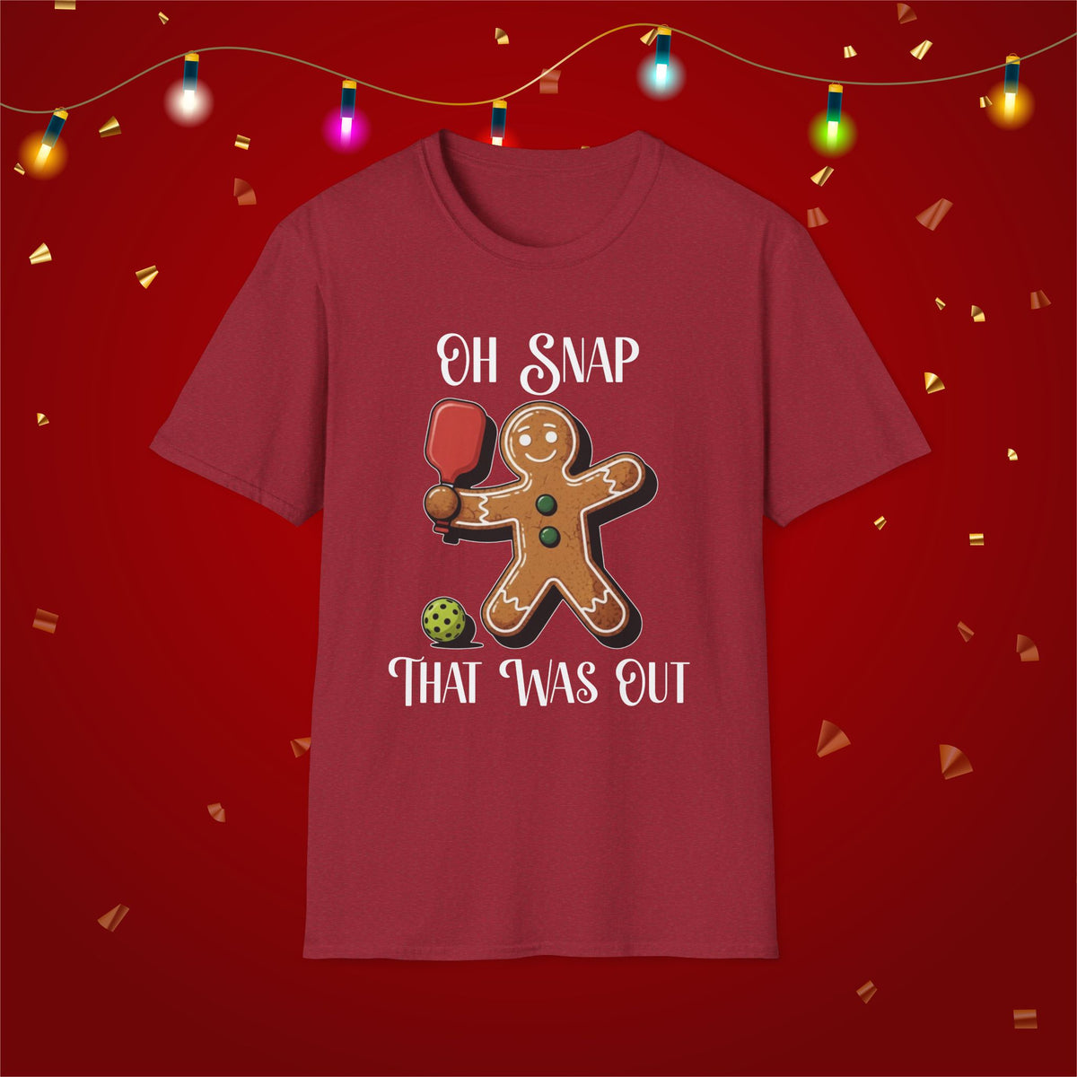 Christmas Pickleball Funny Gingerbread Man Paddle Unisex Softstyle T-Shirt Team Shirt for Mom Grandma Dad Favorite Player Gift Xmas Gift