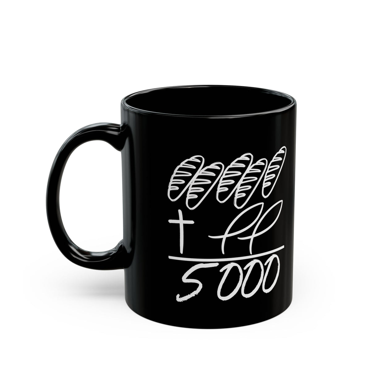 Jesus Math 5 Loves Plus 2 Fish = 5000 Black Mug (11oz, 15oz) Jesus Feeds the 5000 Easter Jesus Church Pastor Mug Easter Small Group Gift